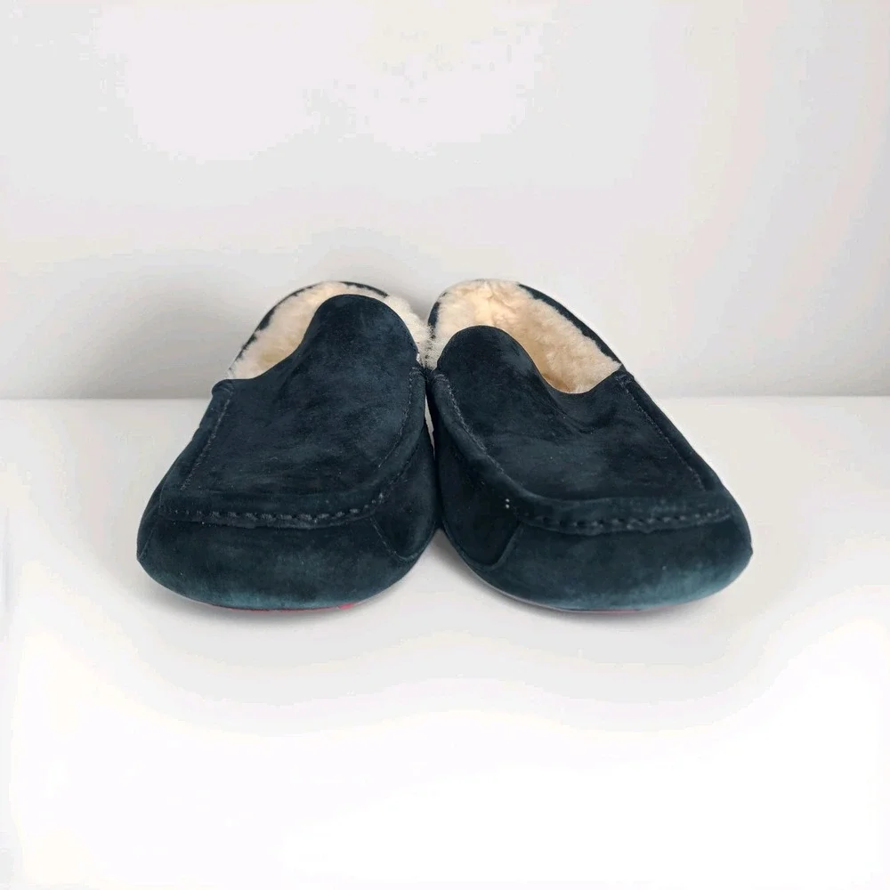 UGG Men's Ascot Slippers Indoor Outdoor Black Suede Slip On Shoes‎ Sherpa 10